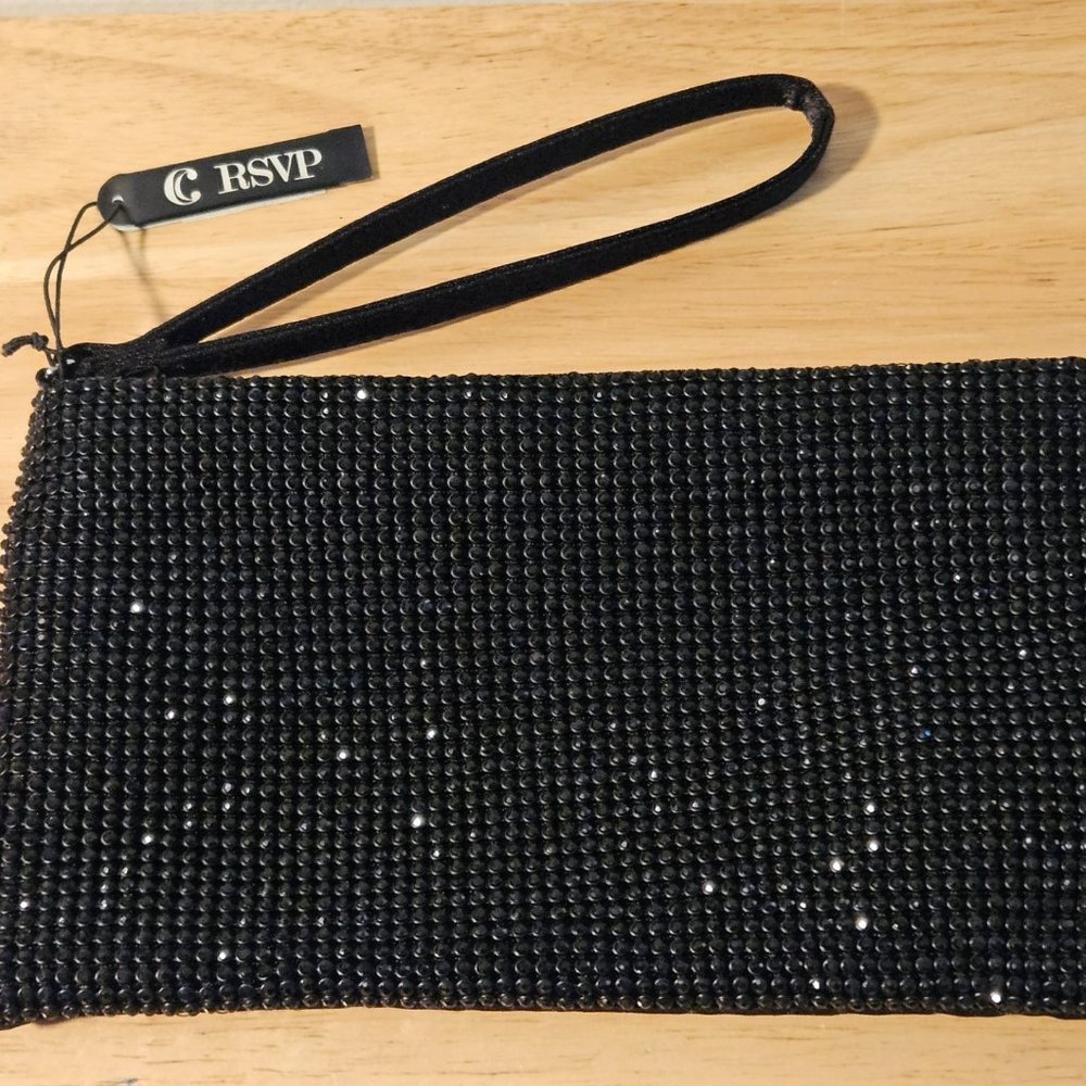 Charming Charlie RSVP Black Sparkle Wristlet Clutch Handbag Purse   NWT